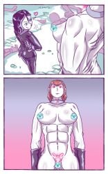 background_death belly.a.seleme censored censored_nipples censored_pussy comic death female female_death heart_symbol latex mind_control muscular muscular_female pelvic_tattoo tagme