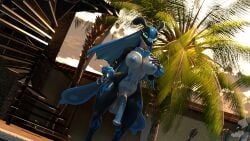 16:9 anthro areola blue_areola blue_nipples breasts futanari genitals gynomorph hand_on_breast hi_res humanoid intersex looking_at_viewer lovander lovander_(mayosplash) lulu_lovan_(ninja-max) ninja-max nipples outside pal_(species) palworld penis pocketpair solo tongue tongue_out widescreen