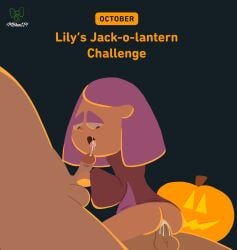 1girls 2boys 2d 2d_(artwork) anal anal_sex anus ass balls big_ass big_balls bottomless bottomless_female completely_nude completely_nude_male cowgirl_position cum cum_in_anus cum_in_ass cum_in_mouth cum_inside cumshot cumshot_in_mouth duolingo female halloween handjob handjob_while_penetrated handjob_while_sucking jack-o'-lantern lily_(duolingo) looking_back looking_back_at_penis looking_back_at_self male mbhen114 nude nude_male october october_(month) open_mouth partially_clothed partially_clothed_female penis purple_eyeshadow purple_hair purple_hair_female shirt short_hair threesome