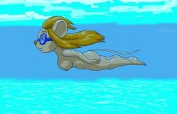 1girls 2022 anthro ass blonde_hair blue_eyes breasts chip_'n_dale_rescue_rangers digital_drawing_(artwork) digital_media_(artwork) disney diving eyewear female full-length_portrait fur gadget_hackwrench goggles hair hi_res mammal mouse murid murine nude pink_nose portrait rodent simple_background smile solo underwater vylfgor water