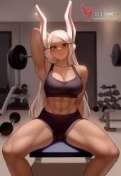 1girls 2d abs ai_generated ass big_ass big_breasts boku_no_hero_academia breasts cleavage dark-skinned_female dark_skin erophoenix female female_focus full_body gym looking_at_viewer mirko miruko muscles muscular muscular_female my_hero_academia navel patreon_username solo solo_female sports_bra thick thick_thighs toned uncensored