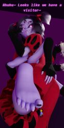 1ambiguous 1girls 3d 3d_(artwork) barefeet barefoot feet_focus female foot_fetish frisk frisk_(undertale) giantess human keynor monster monster_girl muffet purple_skin purple_skinned_female spider_girl spidergirl undertale video_game_character