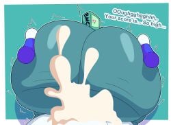 2025 absurd_res adventure_time ambiguous_gender anthro ass big_butt big_penis bmo bmo_(adventure_time) cartoon_network cum cyandrive98 dialogue digital_drawing_(artwork) digital_media_(artwork) duo english_text genitals green_body hi_res huge_butt huge_cock hyper hyper_butt lagomorph leporid male mammal penis rabbit screen screen_face sex simple_background text white_body