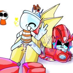 alien_humanoid alien_robot ass_up_face_down blue_eyes cheating_boyfriend closed_eyes crossover cuck cum cuntboy cuntboy/male cybertronian dandy's_world finn_(dandy's_world) half_lidded_eyes hasbro hot_rod intersex interspecies larger_male mecha mechanical object_head robophilia robot robot_humanoid rodimus_prime sex shrimpo_(dandy's_world) size_difference small_dom small_dom_big_sub smaller_male tagme takara_tomy thighs tokki_meki transformers transformers_cyberverse vaginal_penetration vaginal_sex victory_sign weird_crossover