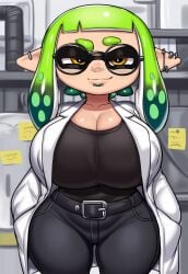ai_generated ass booty breasts breasts cleavage female gigantic_ass gigantic_breasts girl glasses green_hair huge_ass huge_breasts inkling_girl lab_coat laboratory lubbasdump piercing piercings splatoon wide_hips