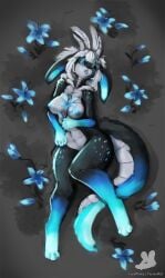 2025 absurd_res anthro areola barely_visible_vulva biped black_sclera blue_areola blue_eyes blue_nipples countershade_face countershade_tail countershade_torso countershading digital_media_(artwork) digital_painting_(artwork) eyewear eyewear_only female flower glasses glasses_only hi_res holding_flower holding_object lillian_(spiritelin) navel nipples nude painting_(artwork) pecivalrat plant round_glasses shaded solo tail unknown_species wearing_glasses