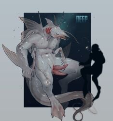 2_penises absurd_res animal_genitalia animal_penis anthro fin fish genitals hemipenes hi_res hybrid male marine monster multi_genitalia multi_penis muscular muscular_male penis shark solo starlyve underwater water