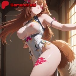 ai_assisted ai_generated boobs_out breasts breasts_out brown_hair canine chinese_clothes cute cute_face detailed_background dog_ears dog_tail female female_focus female_human female_only hair hairband legs light-skinned_female light_body light_skin long_hair more_at_source nipples patreon pink_nipples pussy pussy_juice pussy_juice_drip red_eyes samandraai sex_from_behind sexy sexy_armpits sexy_clothing sexy_dress sexy_female tail tails tits_out uncensored wet wet_body wet_clothes wet_clothing wet_pussy wet_skin ye_shunguang zenless_zone_zero