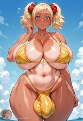 1futa ai_generated big_bulge bulge bulge_through_clothing chubby chubby_futanari dickgirl futanari huge_breasts tan_skin tanlines tanned tanned_skin wide_hips yo0001