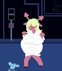 1girls antlers ass background big_ass big_breasts breasts clothed clothing deer deltarune embarrassed fear female flustered jumping mouse nailstrabbit noelle_holiday panties pussy pussy_outline reindeer scared tail watermark