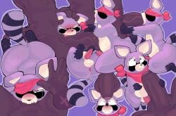 anthro anthro_on_anthro anthro_penetrated anthro_penetrating anthro_penetrating_anthro biped black_body black_nose bodily_fluids brown_body brown_fur duo feet fingers fur indigo_park looking_at_viewer male male_penetrating mammal multicolored_body oral oral_penetration penetration procyonid purple_body purple_eyes purple_fur raccoon rambley_raccoon sex simple_background soles sushiamazing tears thick_thighs wide_hips