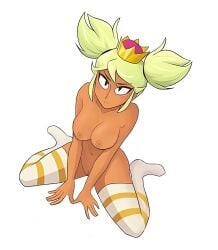 big_ass big_breasts black_eyes blonde_hair bottomless bottomless_female brawl_stars female latina legs_spread mandy_(brawl_stars) no_panties nude nude_female pussy small_pussy solo stockings topless yellow_hair