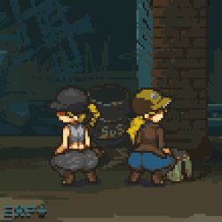 2d 2d_(artwork) 2d_artwork 2girls arms ass ass_focus ass_shake ass_up back_view background blonde_female blonde_hair blonde_hair_female boots bubble_ass bubble_butt butt_focus butt_jiggle cap city city_background clothed clothed_female clothes clothing dead_ahead female female/female female_focus female_only females females_focus females_only horny horny_female inminent_rape inminent_sex invitation inviting inviting_to_fuck inviting_to_sex kneeling kneeling_female kneeling_on_ground kneeling_position looking_at_viewer looking_back military military_cap military_clothing military_hat military_pants military_uniform nancy_(dead_ahead) pixel pixel_(artwork) pixel_art pixelated priamryconceptartist public public_exposure seducing seduction seductive seductive_body seductive_look seductive_pose sonya_(dead_ahead) tactical_nudity twerk twerking white_skinned_female