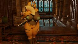 aurora_(nbanoob) big_breasts breasts cleavage female furry huge_breasts mystical_phox nipples pokemon pokemon_(species) thick_thighs wide_hips zeraora