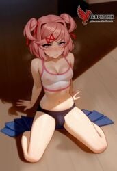 1futa 1girls 2d ai_generated ass bangs barefeet big_ass bra breasts doki_doki_literature_club erection erection_under_clothes erophoenix feet female female_focus full_body futanari intersex looking_at_viewer looking_back natsuki_(doki_doki_literature_club) nude pale_skin pale_skinned_female patreon_username pink_eyes pink_hair small_breasts small_penis smile soles solo solo_female sweat thick thick_thighs toes uncensored