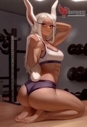 1girls 2d abs ai_generated ass big_ass big_breasts boku_no_hero_academia breasts cleavage dark-skinned_female dark_skin erophoenix female female_focus full_body gym looking_at_viewer mirko miruko muscles muscular muscular_female my_hero_academia navel patreon_username solo solo_female sports_bra thick thick_thighs toned uncensored