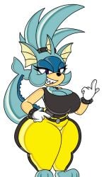 artstyle_imitation blue_skin game_freak mr_artstyle_(artist) pokemon purple_eyes sega sonic_(series) surge_the_tenrec tank_top tenrec vaporeon yellow_pants