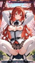 1girls 2025 ahoge ai_generated arms_behind_head bangs black_footwear black_hairband black_skirt blush breasts breasts_out closed_mouth eris_boreas_greyrat eris_greyrat female frilled_skirt frills hairband hi_res highres long_hair long_sleeves looking_at_viewer medium_breasts mushoku_tensei natsuyoru nipples no_panties outdoors patreon petals pussy red_eyes red_hair shirt skirt smile solo spread_legs squatting thick_eyebrows thighhighs torii uncensored vagina voluptuous voluptuous_female white_legwear white_shirt white_thighhighs