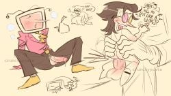2boys anal_sex clothed crunchyycate cumming deltarune deltarune_chapter_3 gay gay_sex male robot size_difference sketch_page spamton_g_spamton suit_and_tie tenna_(deltarune) yaoi