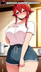 1girls 2025 ai_assisted ai_generated aizawa_tomo anime artist_name big_breasts big_chest blush breast breasts bust busty chest clothed_female cup curvy female female_focus female_only hair_between_eyes hi_res high_quality high_resolution highres indoors kitchen large_breasts messy_hair nail_polish patreon patreon_username red_eyes red_hair shirt skypassion solo stable_diffusion stove thick_thighs thighs tile_floor tile_wall tiles tomo-chan_wa_onna_no_ko watermark