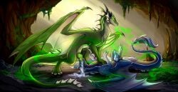 4_toes blue_body bodily_fluids cave claws cum cum_in_mouth cum_inside digital_drawing_(artwork) digital_media_(artwork) dominant dominant_male dragon duo erection face_fucking feet fellatio feral genital_fluids genitals green_body hi_res irrumatio knot male male/male male_penetrated male_penetrating male_penetrating_male mythological_creature mythological_scalie mythology nude open_mouth oral oral_penetration paws penetration penile penile_penetration penis penis_in_mouth scalie sex shadreym spread_wings submissive submissive_male tail toe_claws toes wings winter_(black-winter)