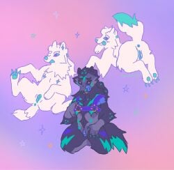 2024 andromorph andromorph_anthro anthro anus big_clitoris blue_anus blue_body blue_claws blue_fur blue_lips blue_markings blue_nose blue_pawpads blue_sclera blue_tail_tip blue_tongue blue_vulva canid canine canis claws clitoris cuntboy digital_drawing_(artwork) digital_media_(artwork) dipstick_tail fur genitals gradient_background harness harness_only hi_res intersex intersex_anthro kneeling licking licking_lips licking_own_lips lips mammal markings mostly_nude multicolored_body multicolored_fur one_eye_closed open_mouth open_smile pawpads puppybrained purple_body purple_clitoris purple_fur purple_harness simple_background smile solo sparkles tail tail_markings teal_body teal_fur teal_markings tongue tongue_out trans_(lore) trans_man_(lore) wolf