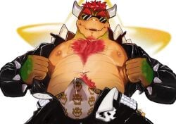 1boy 2025 aboxsha abs anthro areola bara beard big_bulge big_muscles biker biker_bowser bodily_fluids body_hair bottomwear bowser bowser_day bracelet bulge chest_hair clothed clothing erection erection_under_clothing eyebrows eyewear facial_hair front_view furry furry_male furry_only genital_fluids hair happy_trail hi_res horn jacket jewelry koopa leather leather_clothing leather_jacket leather_topwear logo looking_at_viewer low-angle_view male male_nipples male_only mario_(series) mario_kart mario_kart_world mature mature_anthro mature_male muscles muscular muscular_anthro muscular_male navel nintendo nipple_piercing nipples non-mammal_nipples open_clothing open_jacket open_topwear pants pattern_clothing pattern_underwear pecs piercing precum precum_through_clothing precum_through_underwear pubes red_hair reptile scalie shell simple_background smile solo spiked_bracelet spiked_shell spikes spikes_(anatomy) standing star sunglasses tenting topwear underwear unzipped wet wet_clothing white_background yaoi yellow_skin zipper