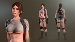 3d athletic big_breasts boots breasts brown_eyes brown_hair busty female female_focus female_only hourglass_figure kingocrsh lara_croft lara_croft_(classic) navel short_shorts solo t-shirt tagme tomb_raider underboob wide_hips