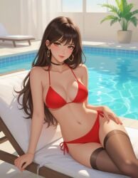 ai_generated anime anime_girl anime_style animegirl asian asian_female brown_eyes brown_hair cute female girly pool poolside pretty tights