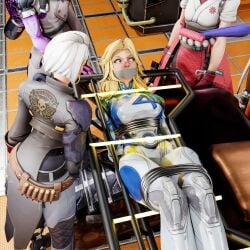 3d 3d_(artwork) 5girls activision angela_ziegler ashe_(overwatch) ashe_(overwatch_2_suit) blizzard_entertainment bondage elizabeth_caledonia_ashe fantastic_four female female_focus female_only invisible_woman invisible_woman_(marvel_rivals) kiriko_(overwatch) kiriko_kamori marvel marvel_comics marvel_rivals mercy netease_games nghiahp72 olivia_colomar overwatch overwatch_2 png sombra sue_richards sue_storm yuri