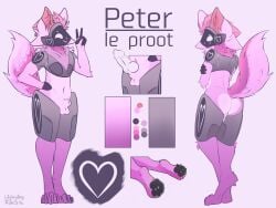 4_ears absurd_res animal_genitalia anthro arm_on_hip ass balls fully_sheathed genitals glowing glowing_genitalia glowing_penis hand_on_arm hi_res kerchief knot lutheshinything machine male male/male model_sheet multi_ear paws penis peter_(uwu_peter) protogen sheath solo tail