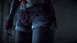 animated ashley_brown ass_focus ass_shot black_thighhighs blood_on_clothing dat_ass fanservice official_art official_style red_hair redhead_female round_ass shorts standing supermassive_games thicc tight_pants until_dawn young_female