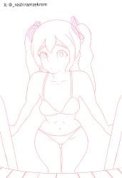 anime_style bikini bikini_bra blue_hair bra clavicl3 clavicle clavicles eyelashes green_hair hatsune_miku hatsune_miku_(collared_bikini) line_art looking_at_viewer miku nsfw pool red_lineart reshiram_zecrom sfw sketch small_breasts straight_eyelashes straight_hair thin_eyebrows twintails twitter twitter_username vocaloid water wip