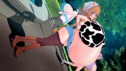 3d bell_collar big_ass blue_eyes blush boots breasts breasts_bigger_than_head brown_hair chika cow_ears cow_girl cow_print cow_print_bikini cow_tail enormous_belly female glasses grass head_scarf hokaze_junko horns huge_belly huge_breasts hyper_belly hyper_pregnancy jean_shorts julie_meadowborn koikatsu long_hair looking_at_viewer park pregnant public short_jeans tail thighhighs