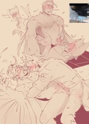 anal anal_sex bara cat_ears caught_in_the_act clothed_male_nude_male cowgirl_position dilf drooling erect_while_penetrated erection feathered_arms feathers gay gay_sex glasses harpy_boy hazylulu large_pectorals medic_(team_fortress_2) missionary_position monster_boy motion_blur sniper_(team_fortress_2) spread_legs spy_(team_fortress_2) team_fortress_2 thrusting thrusting_into_ass torogao wolf_ears wolf_tail yaoi