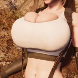 belly_button big_breasts bouncing_breasts breasts female female_only final_fantasy final_fantasy_vii final_fantasy_vii_remake no_sound overflowing_breasts suspenders tagme tifa_lockhart video