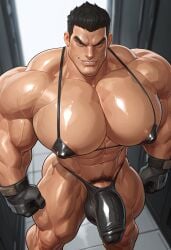 1boy abs ai_generated bara biceps bulge himbho-ai large_pectorals legs male male_focus male_only marvel marvel_rivals muscular muscular_arms muscular_legs muscular_male muscular_thighs pecs pectorals pubic_hair punisher punisher_(marvel_rivals) smile solo solo_male thighs thong
