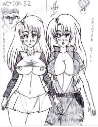 2girls action_52 breasts cameltoe female haunted_hills haunted_hills_of_wentworth hooker_(slashers) long_hair mrs._tits nipples slashers_(action_52) traditional_media_(artwork) vagina