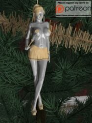 1girls 2017 3d 3d_(artwork) christmas christmas_tree creativeguy59 erect_nipples female female_only gold_hair grey_skin hair hi_res high_resolution highres human human_only inanimate_transformation mind_control nude original ornament petrification smile transformation yellow_hair