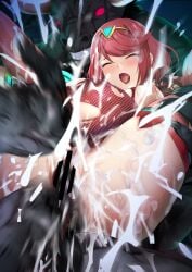 1boy absurdres bar_censor breasts cameltoe censored circlet clothing_aside core_crystal_(xenoblade) cum cum_in_pussy earrings ejaculation female giving_birth glowing highres interspecies jewelry large_breasts large_penis large_variant_set looking_at_viewer male medium_hair minotaur monster nipples non-web_source onigirikun open_mouth penis pregnant pyra_(xenoblade) rape red_eyes red_hair red_shorts red_thighhighs sex short_shorts shorts shorts_aside solo straight surprised swept_bangs thighhighs torn_clothes torn_thighhighs variant_set wide-eyed xenoblade_chronicles_(series) xenoblade_chronicles_2