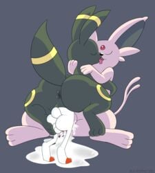 ass big_butt bodily_fluids canine cum eeveelution espeon feline female furry genital_fluids group group_sex hi_res kissing lagomorph male nintendo penetration pokémon_(species) pokemon pokemon_(species) pokemon_gsc pokemon_ss scorbunny sex smushpretzel threesome umbreon unbirthing vaginal_penetration video_games vore