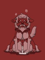 animal_genitalia anthro balls big_balls big_breasts bodily_fluids bone_gag breasts chibemo chibemo_foxdale cum dazed ear_piercing ear_ring ejaculation futanari gag genital_fluids genitals hi_res huge_balls hyena hyper hyper_balls hyper_genitalia intersex kneeling knot knotted_penis mammal nipple_piercing nipples penis piercing ring_piercing solo striped_hyena