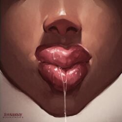 ai_generated close-up dark-skinned_female dark_skin saliva solo solo_female zoom_in