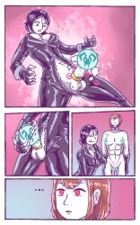 1futa 1girls belly.a.seleme censored censored_nipples censored_penis censored_pussy cock_ring comic exposed_penis female_to_futa futanari imminent_rape imminent_sex latex mind_control muscular_female pelvic_tattoo tagme transformation transformation_through_magic