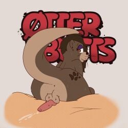1:1 animal_genitalia animal_penis anthro ass balls bean_(otterbutts) bodily_fluids canine_genitalia canine_penis cum cumshot ejaculation erection feral freckled_butt freckled_face freckles genital_fluids genitals hair hi_res knot male mammal mustelid otter otterbutts penis simple_background solo tail