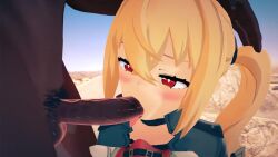 1boy 1girls 3d alternate_breast_size blonde_hair blowjob blush bouncing_breasts breasts clothed_female_nude_male credits dark-skinned_male dark_skin deepthroat dessert ejaculation fellatio forced_oral great_celacanto_(gcelacanto/inmortalgreat) head_grab hoyoverse impasfx light-skinned_female light_skin luciana_de_montefio male_pubic_hair medium_breasts mihoyo mizzpeachy moaning open_mouth opennsfwsp outdoors penis pubic_hair pull_out red_eyes tagme tongue tongue_out video voice_acted zenless_zone_zero