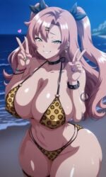 1girls ai_generated bikini breasts female female_focus female_only large_breasts light-skinned_female light_skin looking_at_viewer nicole_demara shiny_skin skirt solo swimsuit thick_thighs thighs wet wide_hips yuukiai zenless_zone_zero