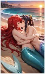 2girls ai_generated akeno_himejima girl_on_girl high_school_dxd lesbian_couple lesbian_domination lesbian_focus lesbian_kiss lesbian_sex mermaid mermaid_girl rias_gremory rias_x_akeno yuri yuri yuri