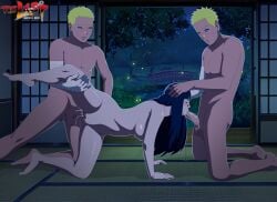1girls 2boys blowjob blush closed_eyes darkalx doggy_style fellatio female grabbing_head hyuuga_hinata long_hair male naruto naruto:_the_last naruto_(series) night night_sky oral oral_sex threesome uzumaki_naruto vaginal_penetration very_long_hair whiskers young