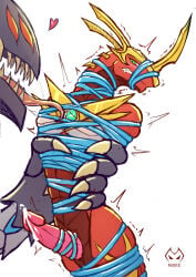 5_fingers abs animal_genitalia animal_penis anthro arms_tied bakugan bdsm blush blush_lines bodily_fluids bondage bound claws crystal dominant dominant_anthro dominant_male drago_(bakugan) dragon duo erection finger_claws fingers fully_bound gag gagged genital_fluids genital_rope genital_slit genitals green_eyes hands_behind_back heart_symbol hi_res holding_character horn larger_male legs_tied licking licking_another logo male male/male moire_dragon motion_lines muffled muscular muscular_anthro muscular_male mythological_creature mythological_scalie mythology neck_tied nude nude_anthro nude_male open_mouth penis penis_rope razenoid_(bakugan) restrained restraints rope rope_bondage rope_harness scalie sharp_teeth simple_background size_difference smaller_male standing submissive submissive_anthro submissive_male sweat teeth tongue tongue_out white_background